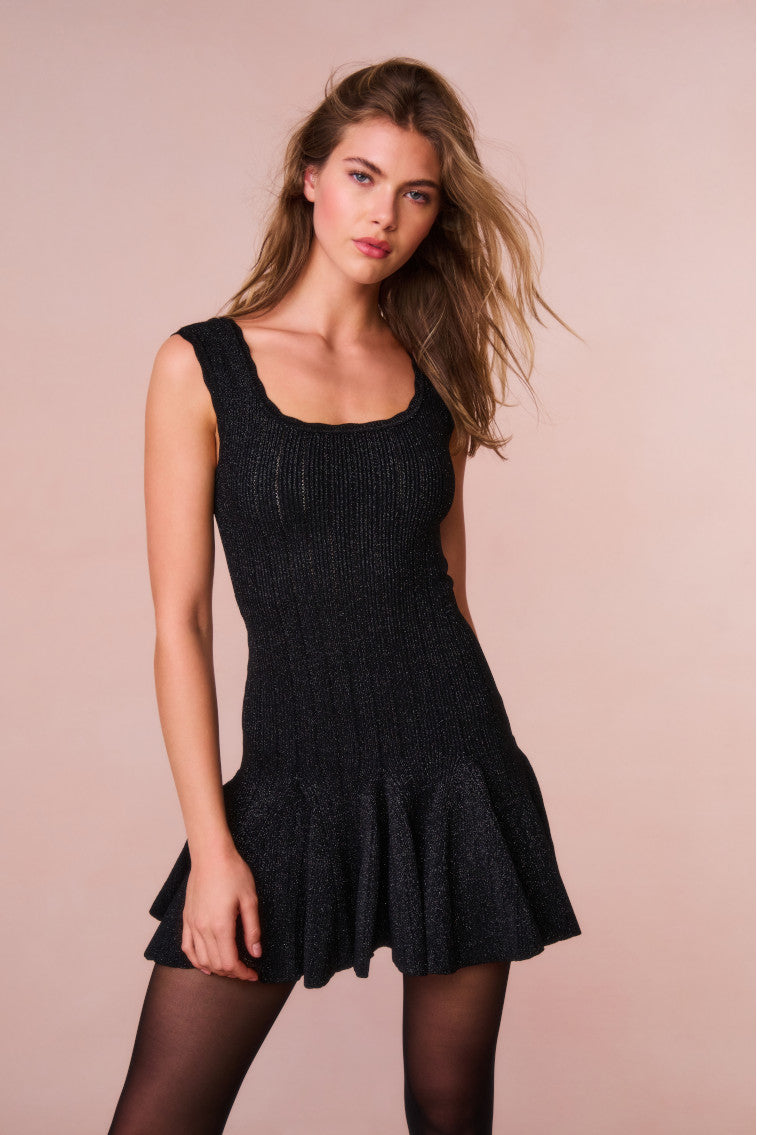 Maryanne Metallic Knit Mini Dress | Black