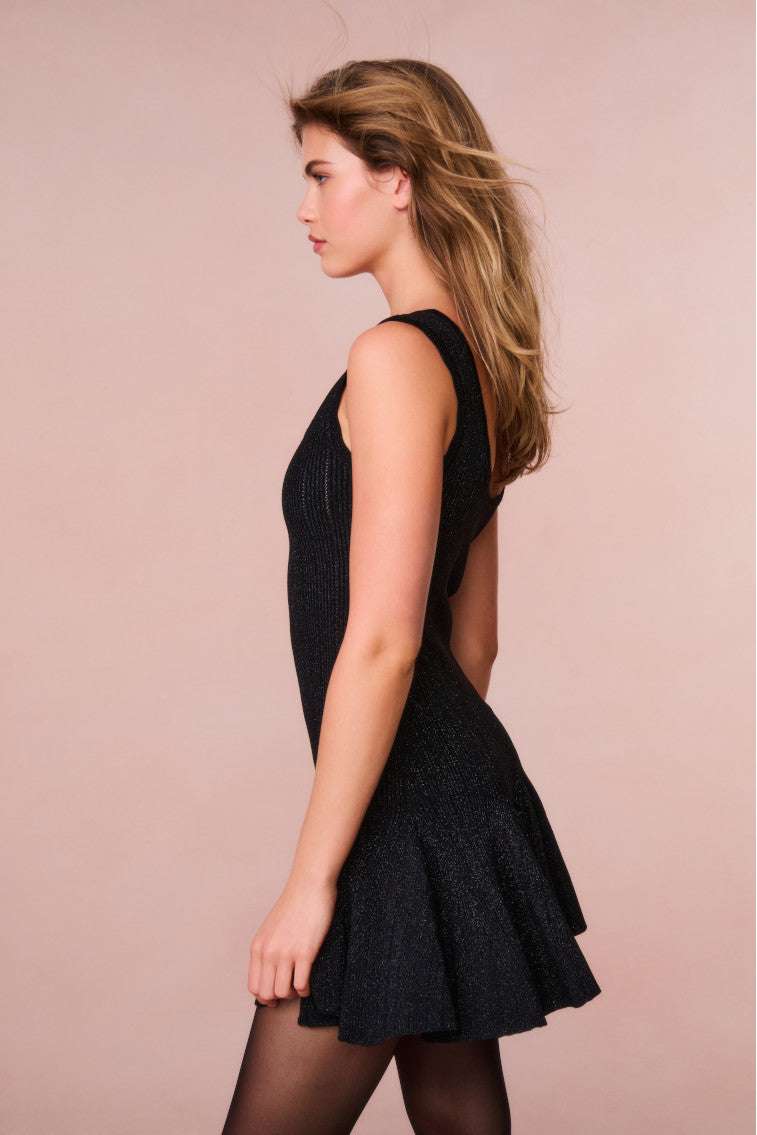 Maryanne Metallic Knit Mini Dress | Black