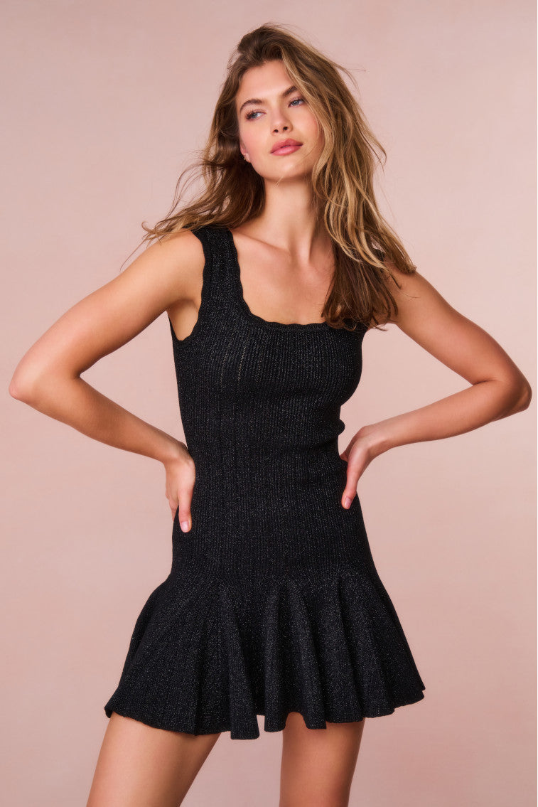 Maryanne Metallic Knit Mini Dress | Black