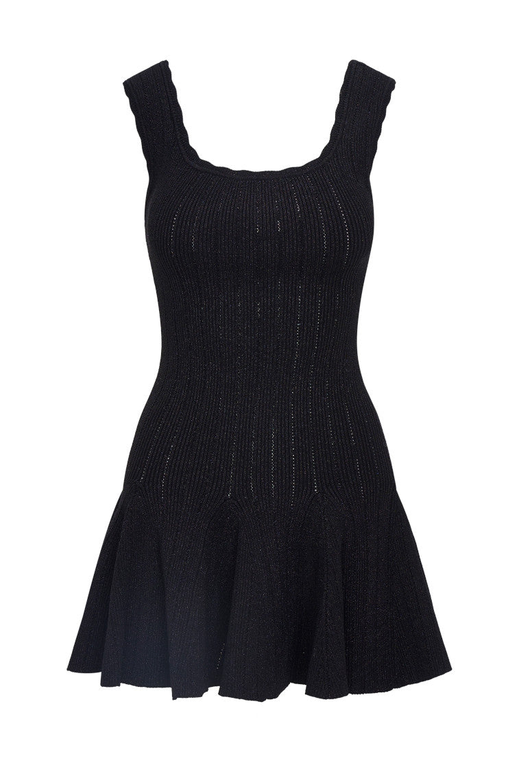 Maryanne Metallic Knit Mini Dress | Black