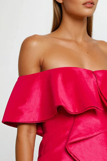 ONE33 SOCIAL | The Blakely Hot Pink Off-The-Shoulder Cocktail Dress | Pink
