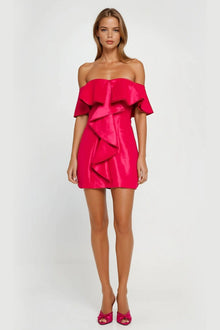 ONE33 SOCIAL | The Blakely Hot Pink Off-The-Shoulder Cocktail Dress | Pink