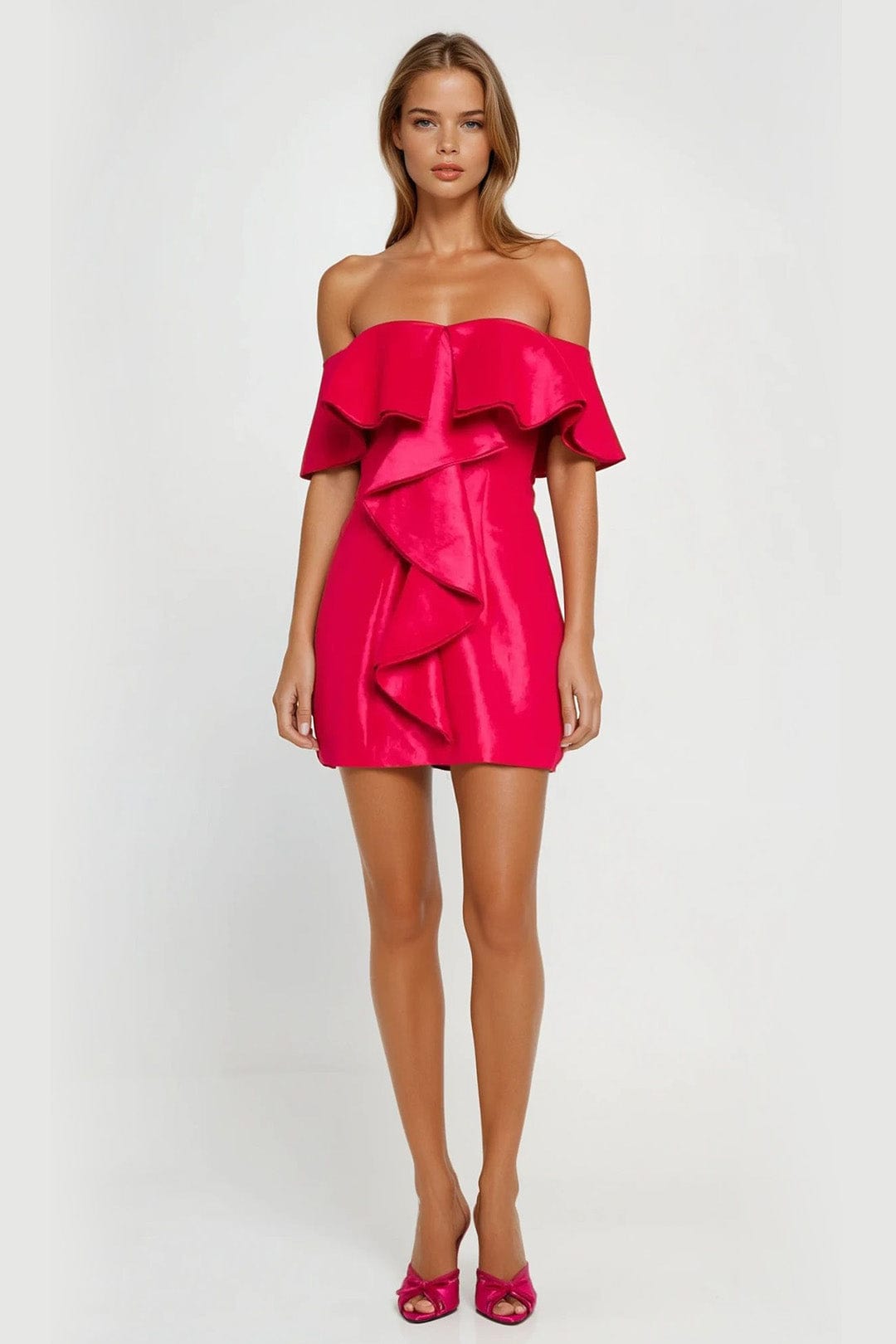 ONE33 SOCIAL | The Blakely Hot Pink Off-The-Shoulder Cocktail Dress | Pink