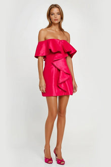 ONE33 SOCIAL | The Blakely Hot Pink Off-The-Shoulder Cocktail Dress | Pink