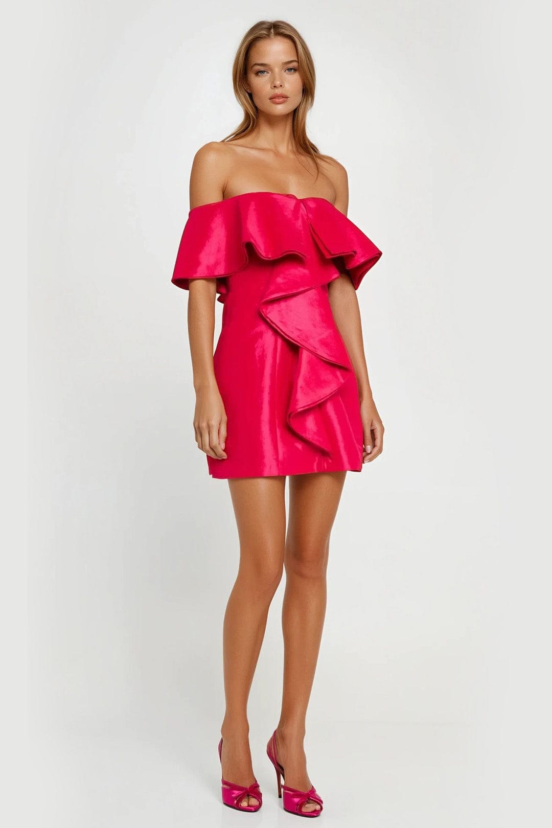 ONE33 SOCIAL | The Blakely Hot Pink Off-The-Shoulder Cocktail Dress | Pink