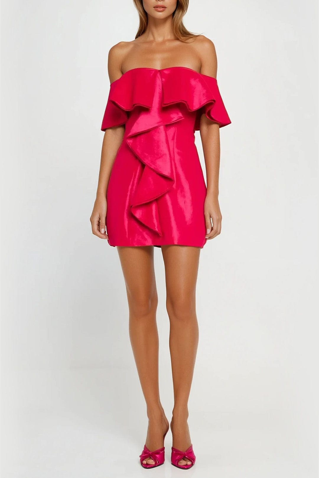 ONE33 SOCIAL | The Blakely Hot Pink Off-The-Shoulder Cocktail Dress | Pink