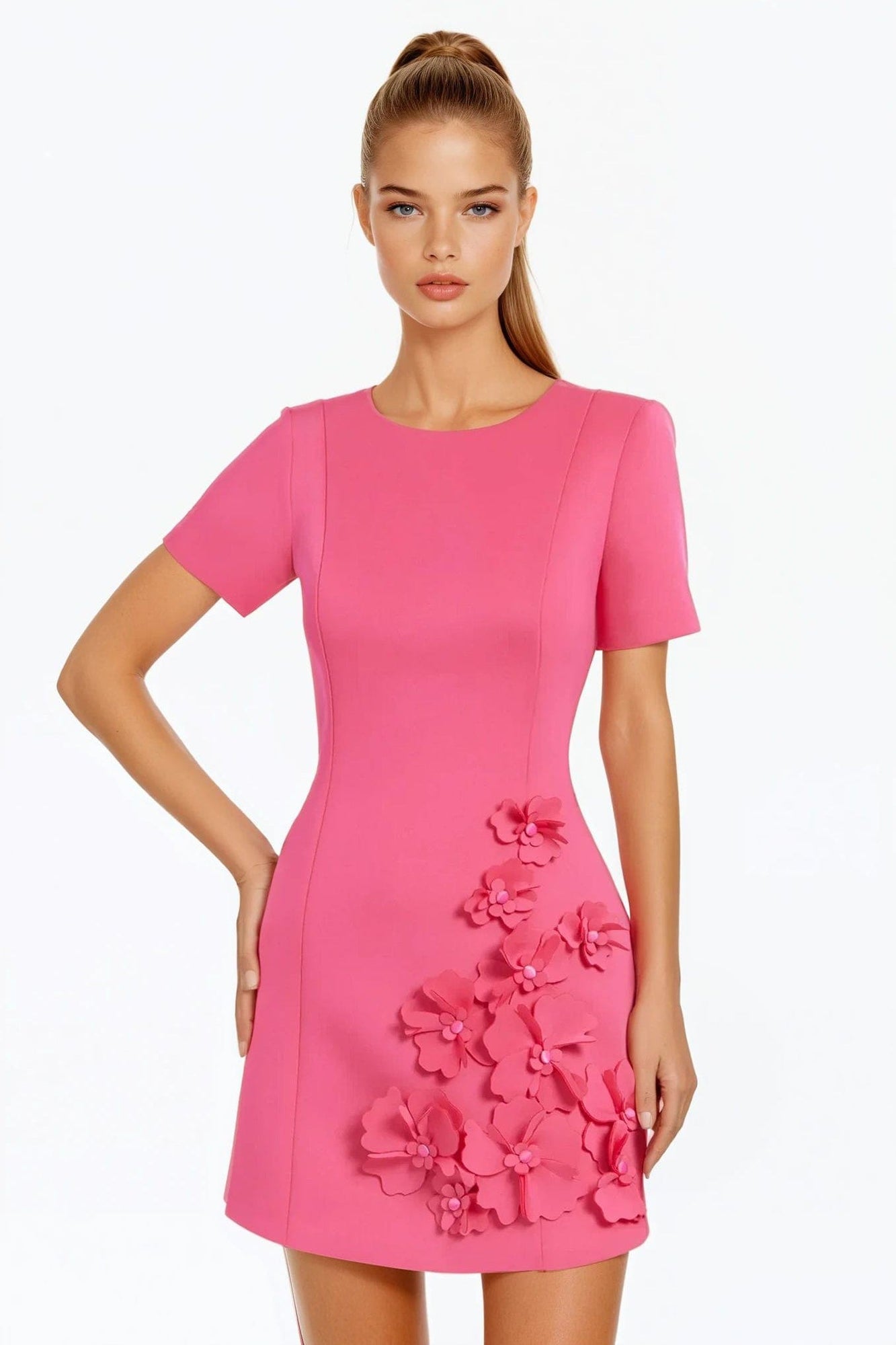 ONE33 SOCIAL | The Vega 3D Fuchsia Flower Cocktail Dress | Pink