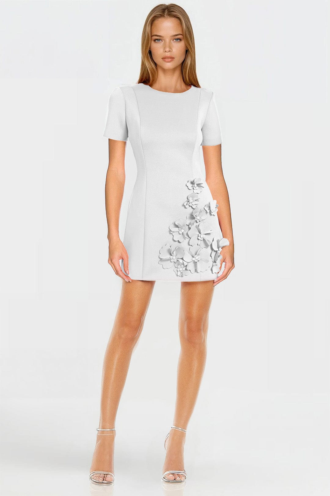 ONE33 SOCIAL | The Vega 3D Ivory Flower Cocktail Dress | White