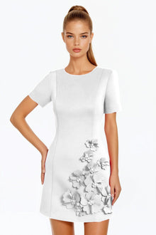 ONE33 SOCIAL | The Vega 3D Ivory Flower Cocktail Dress | White
