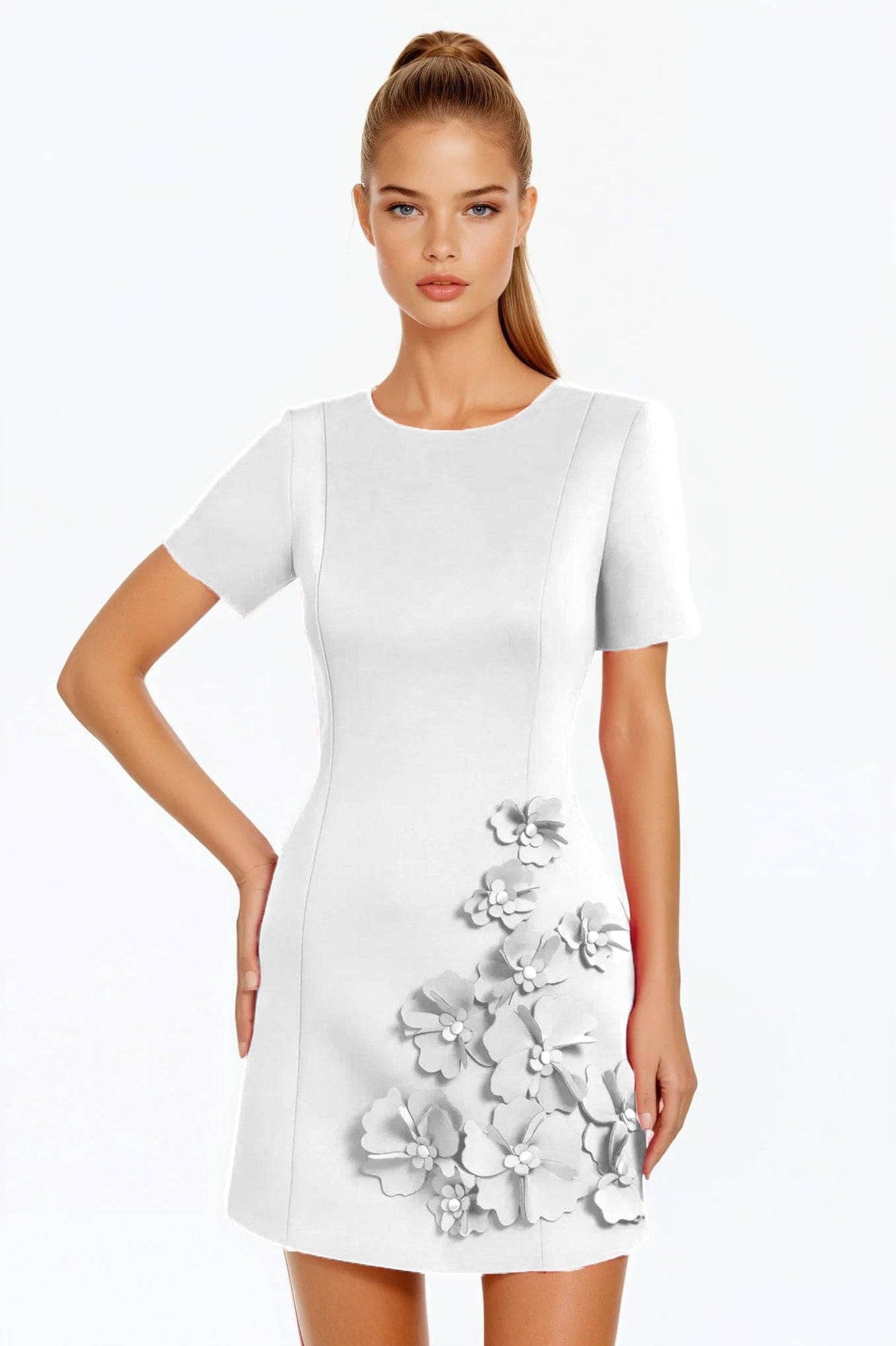 ONE33 SOCIAL | The Vega 3D Ivory Flower Cocktail Dress | White