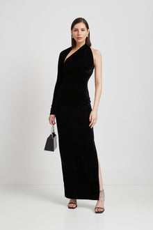 Manhattan Velvet Slit Gown | Black Velvet