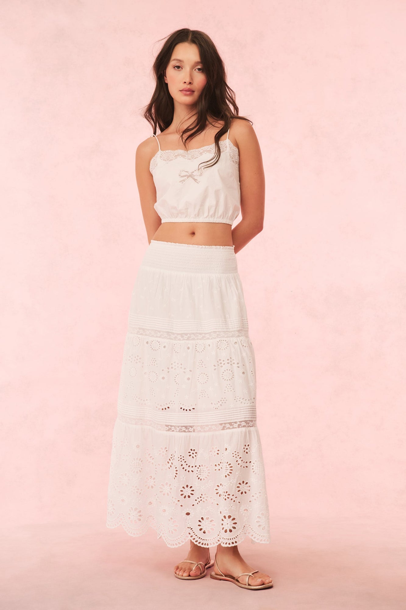 Miloti Eyelet Lace Maxi Skirt | Optic White