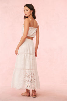 Miloti Eyelet Lace Maxi Skirt | Optic White
