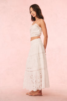Miloti Eyelet Lace Maxi Skirt | Optic White
