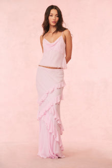Mitnessa Chiffon Ruffle Maxi Skirt | Soft Lilac