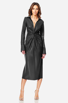 ONE33 SOCIAL | The Mary Black Twist Faux Leather Cocktail Dress | Black