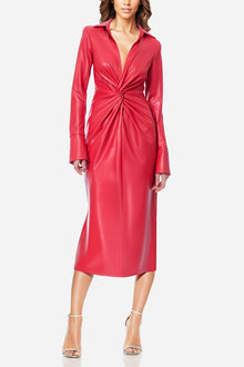 ONE33 SOCIAL | The Mary Strawberry Twist Faux Leather Cocktail Dress | Pink