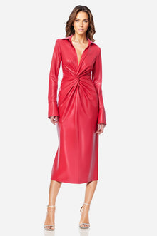 ONE33 SOCIAL | The Mary Strawberry Twist Faux Leather Cocktail Dress | Pink
