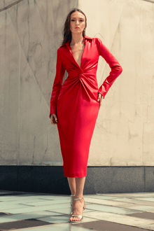 ONE33 SOCIAL | The Mary Strawberry Twist Faux Leather Cocktail Dress | Pink