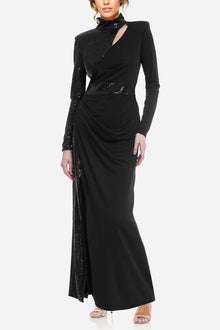 ONE33 SOCIAL | The Bridgette Sleek High Neck Sequin Black Gown | Black