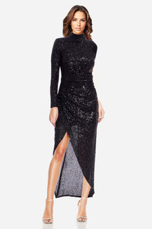 ONE33 SOCIAL | The Nako Sequin Midi Cocktail Dress | Black