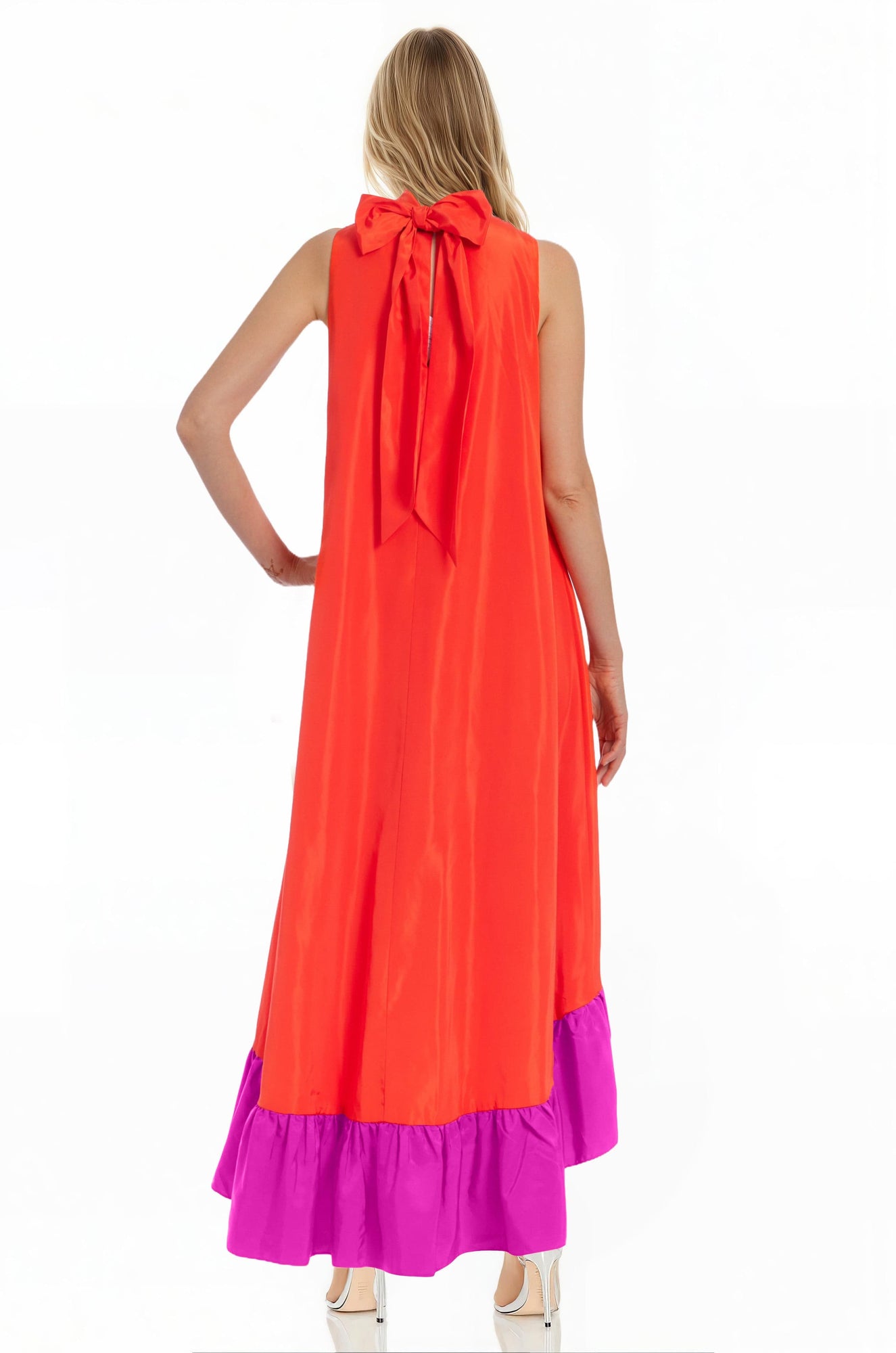 ONE33 SOCIAL | The Yolanda Fuchsia Orange High-Low Maxi Dress | Pink / Orange