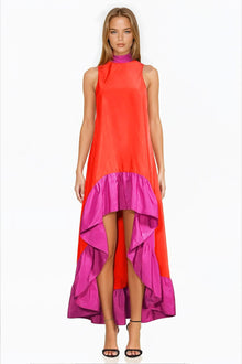 ONE33 SOCIAL | The Yolanda Fuchsia Orange High-Low Maxi Dress | Pink / Orange
