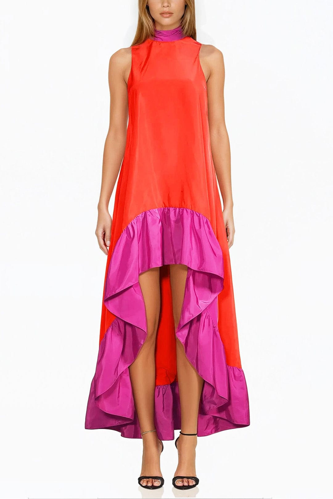 ONE33 SOCIAL | The Yolanda Fuchsia Orange High-Low Maxi Dress | Pink / Orange