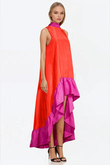 ONE33 SOCIAL | The Yolanda Fuchsia Orange High-Low Maxi Dress | Pink / Orange