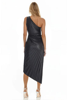 ONE33 SOCIAL | The Alana Black Pleated One-Shoulder Cocktail Dress | Black