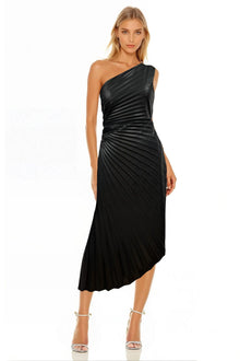 ONE33 SOCIAL | The Alana Black Pleated One-Shoulder Cocktail Dress | Black