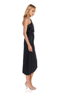 ONE33 SOCIAL | The Alana Black Pleated One-Shoulder Cocktail Dress | Black