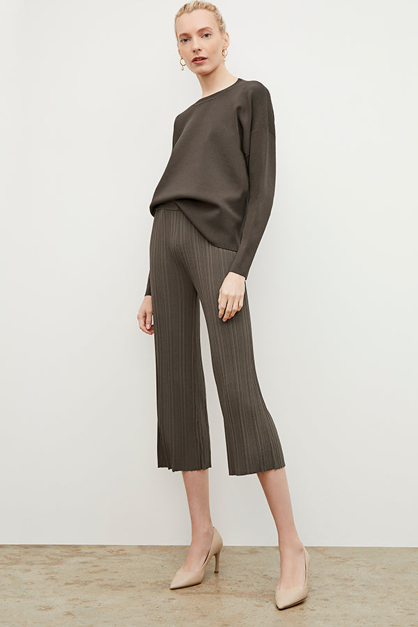 Front image of a woman wearing the Marijane Pant - Textured Knit in Light Ash | Grid | Exclude