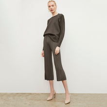Front image of a woman wearing the Marijane Pant - Textured Knit in Light Ash | Lead