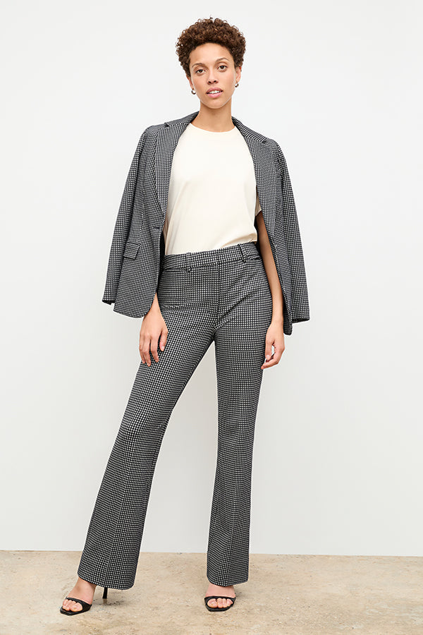 front image of a woman wearing the yiyan jacket in stretch houndstooth | Exclude 