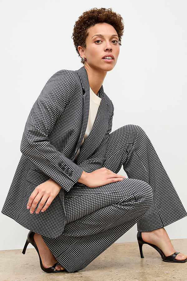 front image of a woman wearing the yiyan jacket in stretch houndstooth | Exclude 