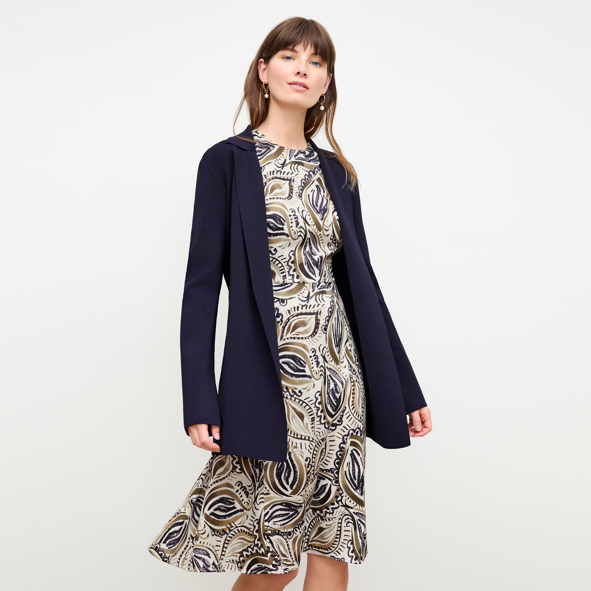 Front image of a woman wearing the Merritt Jardigan in Navy | Exclude