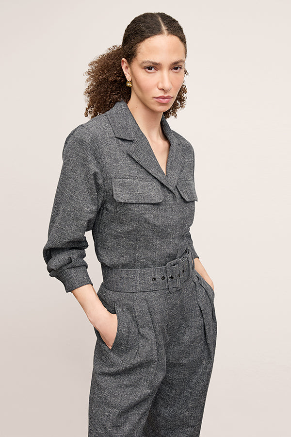 detail image of a woman wearing the natalia jacket in black/white | Exclude | Grid Hover