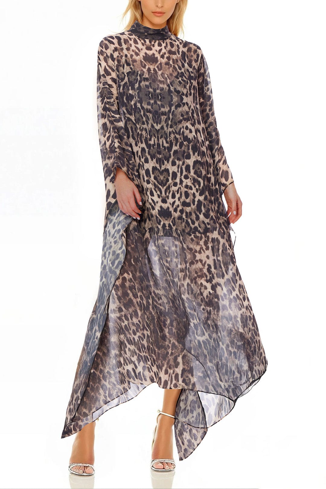 ONE33 SOCIAL | The Rhea Leopard High-Low Caftan Dress | Brown