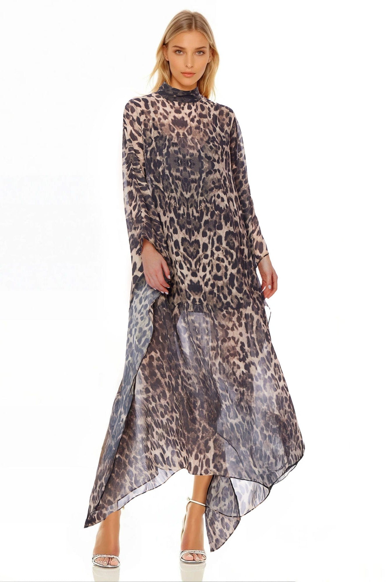 ONE33 SOCIAL | The Rhea Leopard High-Low Caftan Dress | Brown