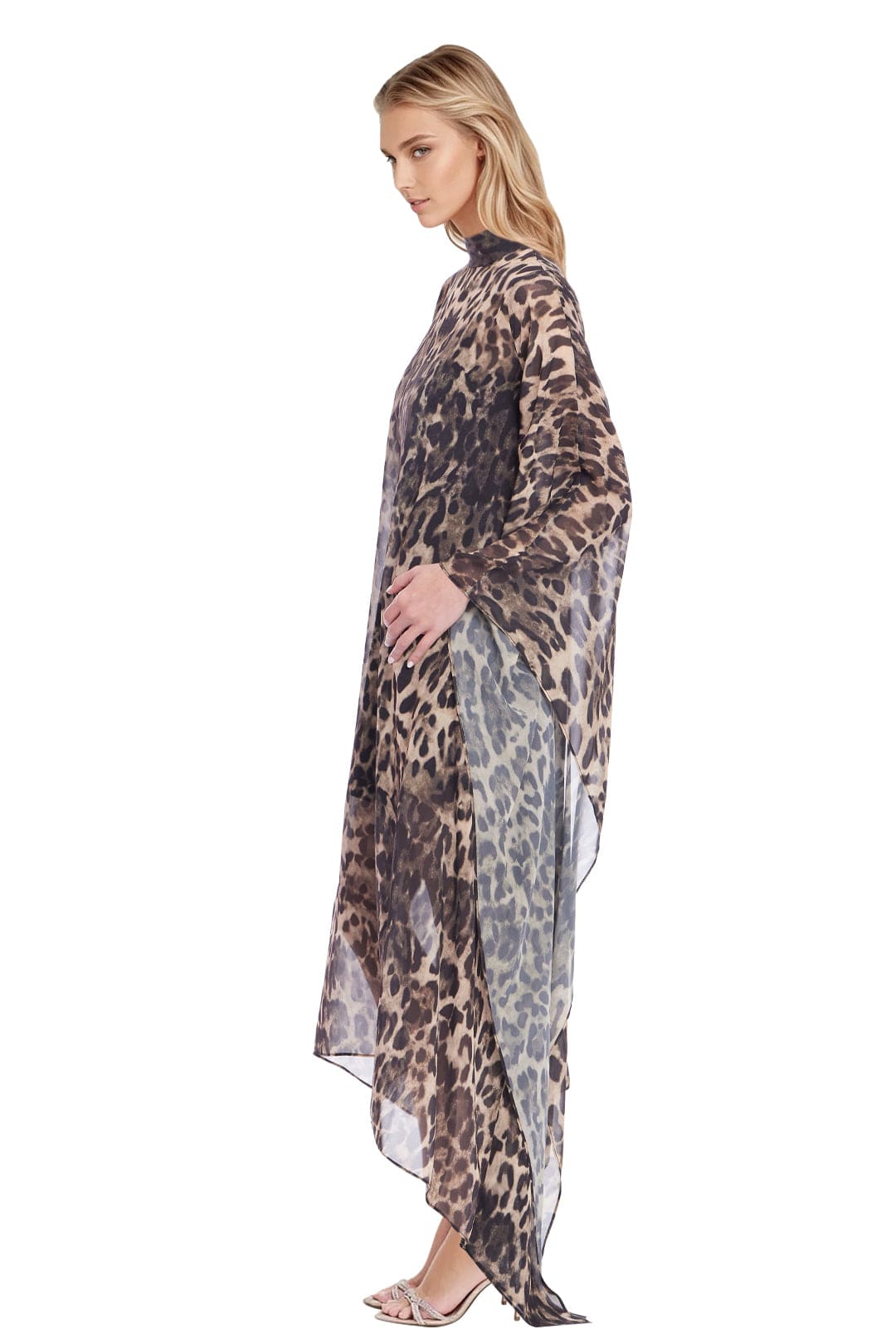 ONE33 SOCIAL | The Rhea Leopard High-Low Caftan Dress | Brown