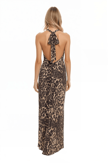 ONE33 SOCIAL | The Kaia Leopard Halter Gown | Brown