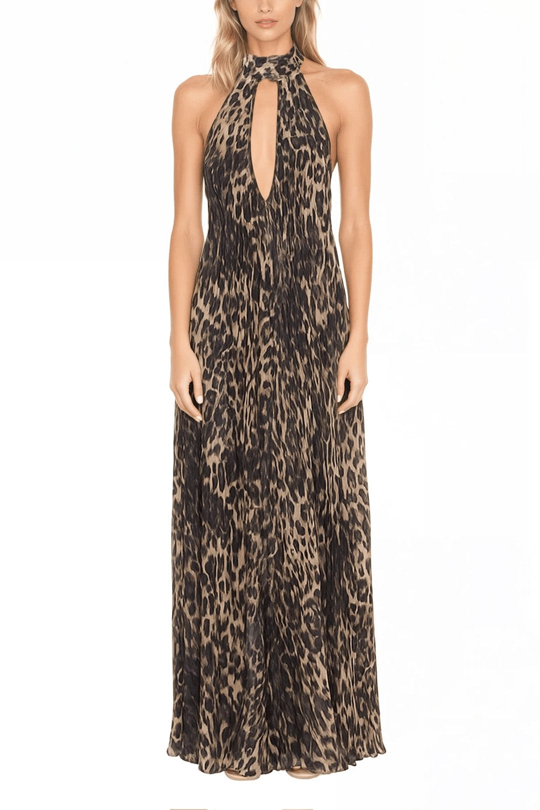 ONE33 SOCIAL | The Kaia Leopard Halter Gown | Brown