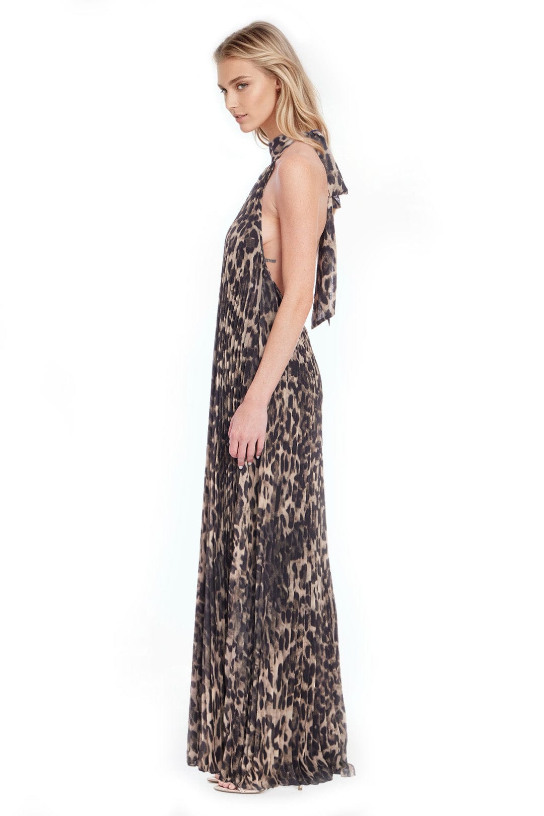 ONE33 SOCIAL | The Kaia Leopard Halter Gown | Brown