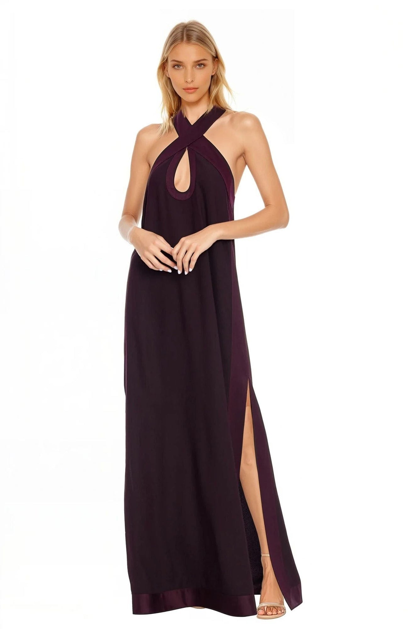 ONE33 SOCIAL | The Liana Plum Halter Gown | Purple