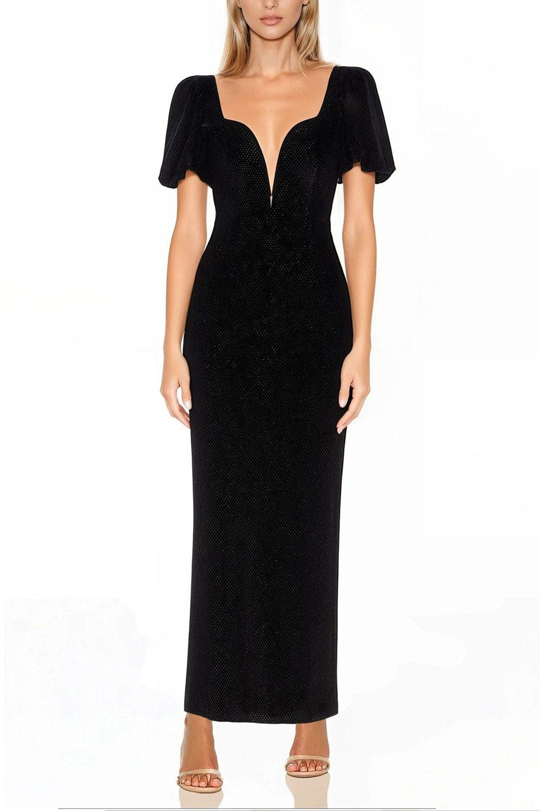 ONE33 SOCIAL | The Eliza Black Puff Sleeve Gown | Black / Silver