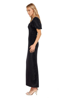 ONE33 SOCIAL | The Eliza Black Puff Sleeve Gown | Black / Silver