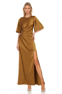 ONE33 SOCIAL | The Marie Gold Cutout Maxi Gown | Gold / Brown