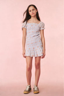 Girls Mosa Cotton Floral Dress | Skylight  Blue