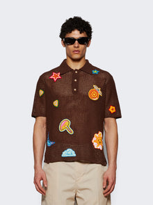 Men | CASABLANCA | Crochet Polo With Patches | Brown